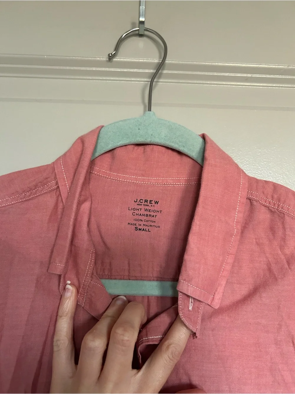 J. Crew Men's Lightweight Cotton Button-Down Chambray Shirt in Dusty Rose
